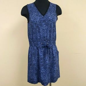Women's Print Blue Drawstring Dress - Size Small